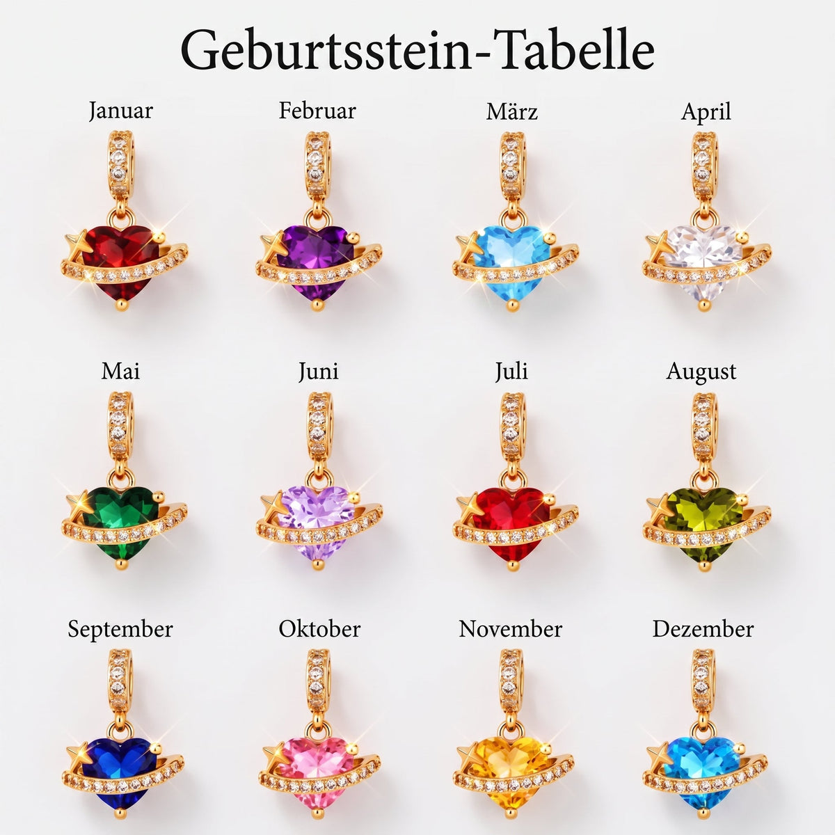 Kette mit herzförmigem Geburtsstein und Initiale