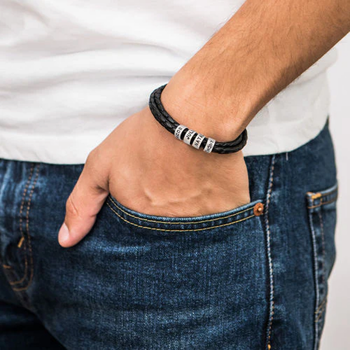 Braided Leather Bracelet with Beads