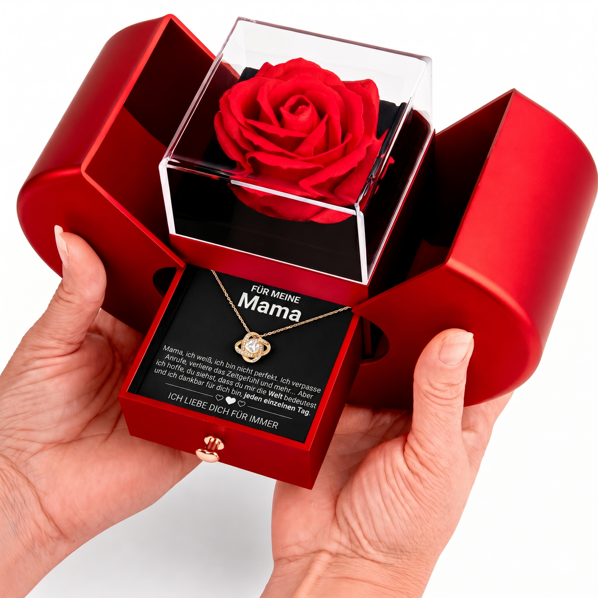 Forever-Halskette in Apfel-Box – Konservierte Rose