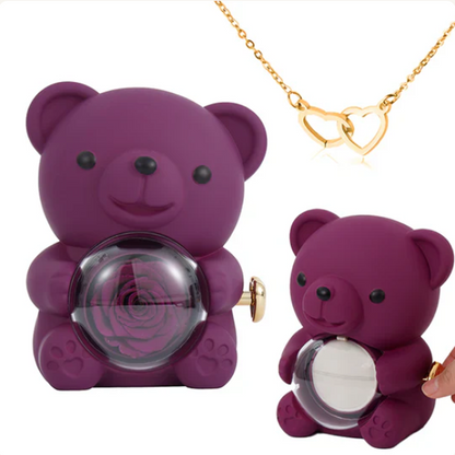 Engraved Heart Necklace in Real Rose Bear Giftbox
