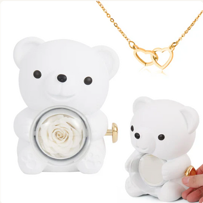 Engraved Heart Necklace in Real Rose Bear Giftbox