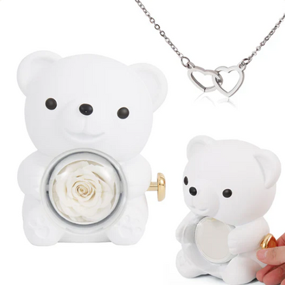 Engraved Heart Necklace in Real Rose Bear Giftbox