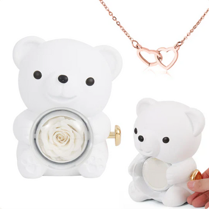 Engraved Heart Necklace in Real Rose Bear Giftbox