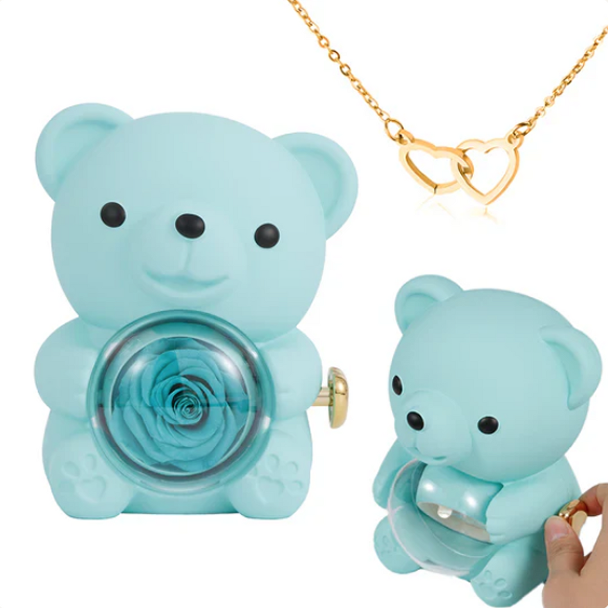 Engraved Heart Necklace in Real Rose Bear Giftbox