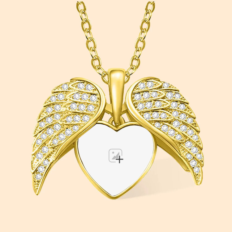 Custom Angel Wings Heart Photo Necklace