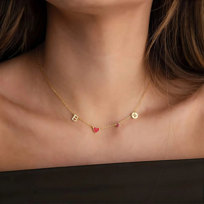 Geburtsstein-Initialkette mit Herz & Sternzeichen