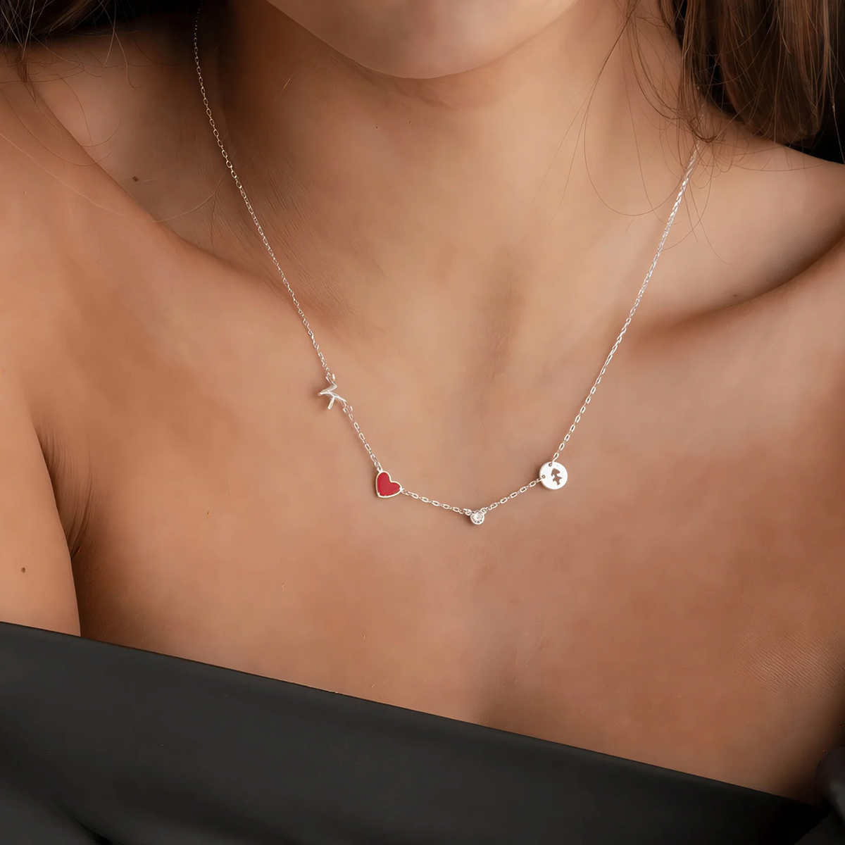 Collar de Inicial, Corazón, Piedra Natal y Zodiaco