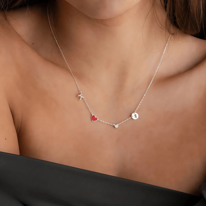 Collar de Inicial, Corazón, Piedra Natal y Zodiaco