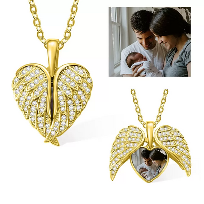 Custom Angel Wings Heart Photo Necklace